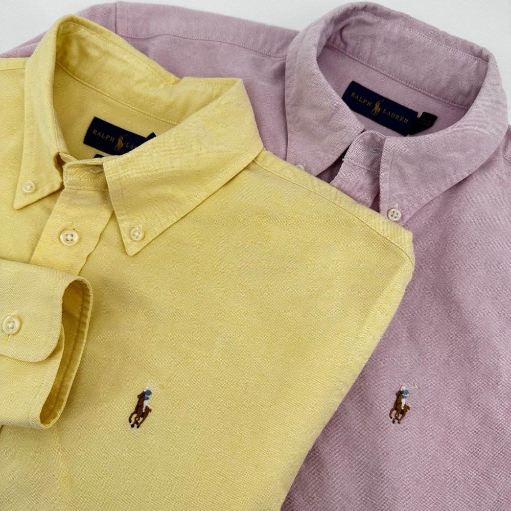Ralph Lauren Oxford Classic Fit Button Down Shirt Men's Medium Pink Yellow Lot 2